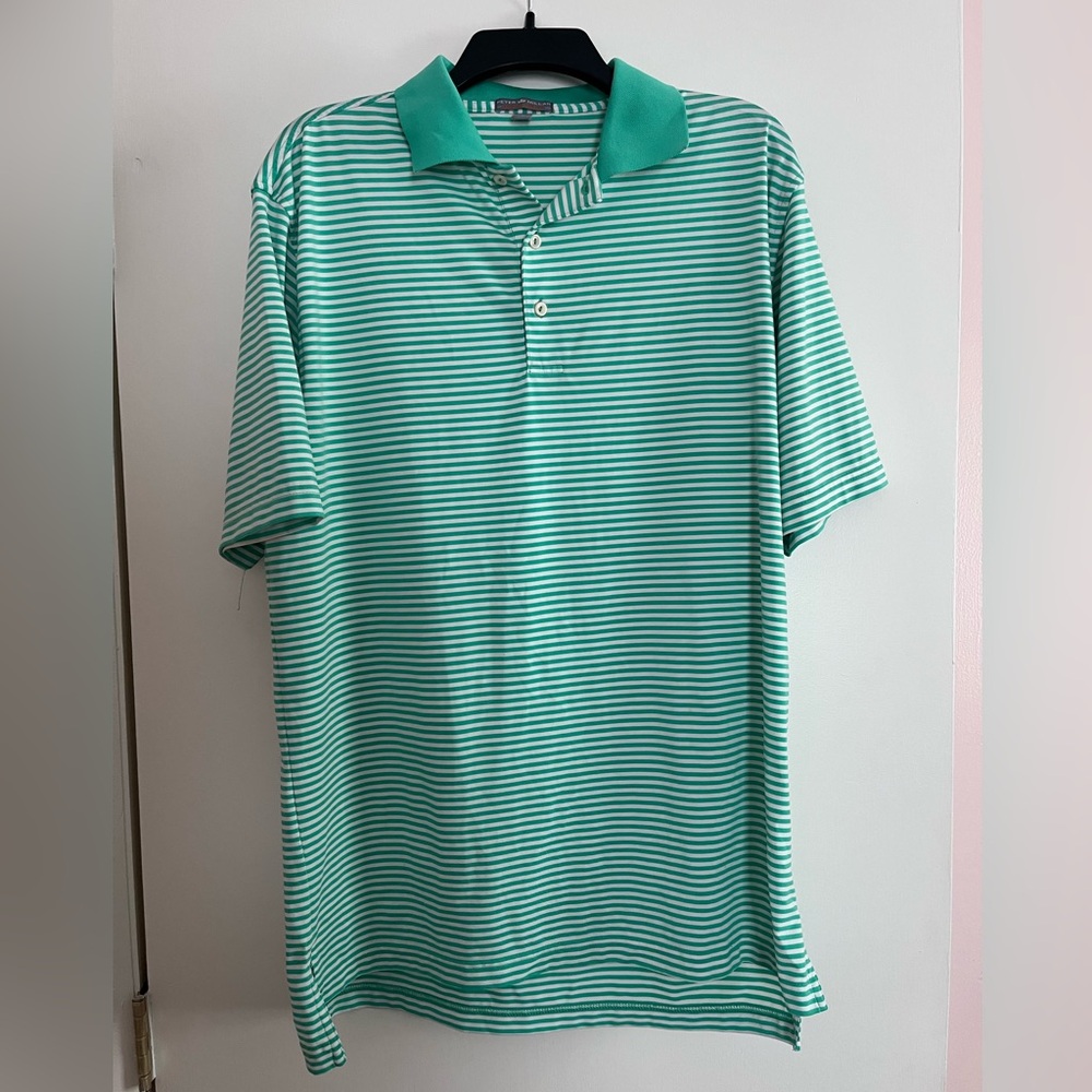 Peter Millar Green Striped Polo Shirt